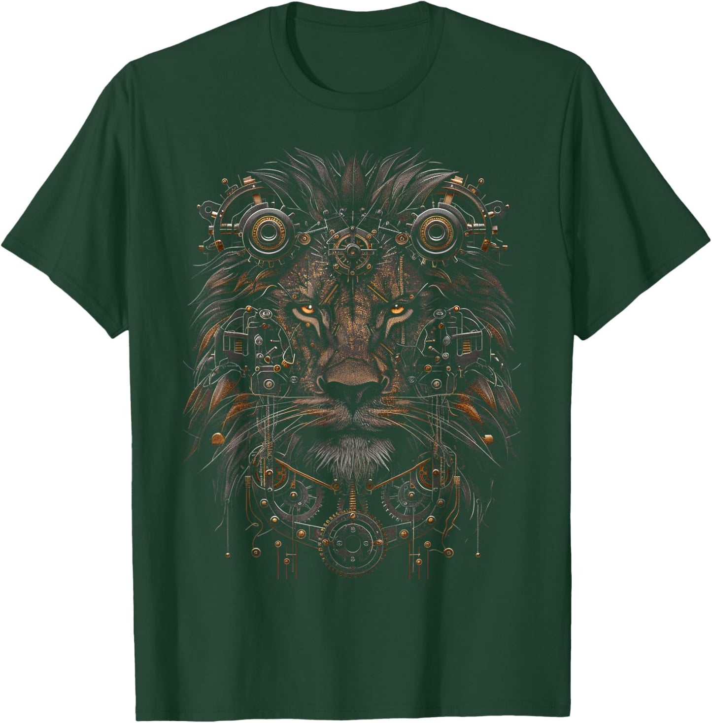 Steampunk Lion Bronze And Black Artwork Graphic T-Shirt - T-Shirt | Forest
