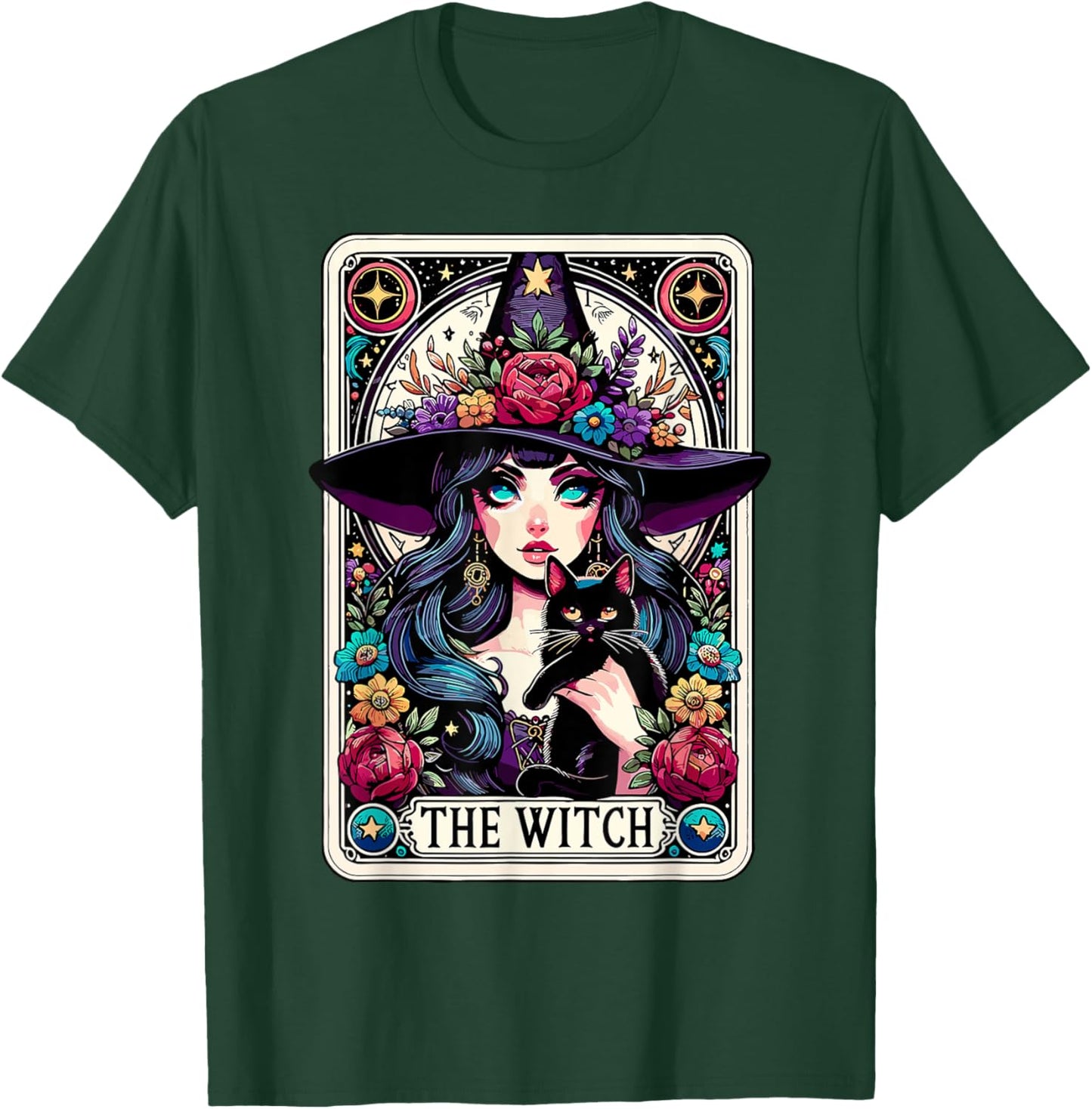 The Witch Tarot Card Halloween Gothic Witchy Vibes Black Cat T-Shirt - T-Shirt | Forest