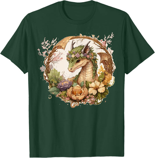 Cottagecore Dragon Cute Fantasy Anime Flower T-Shirt - T-Shirt | Forest
