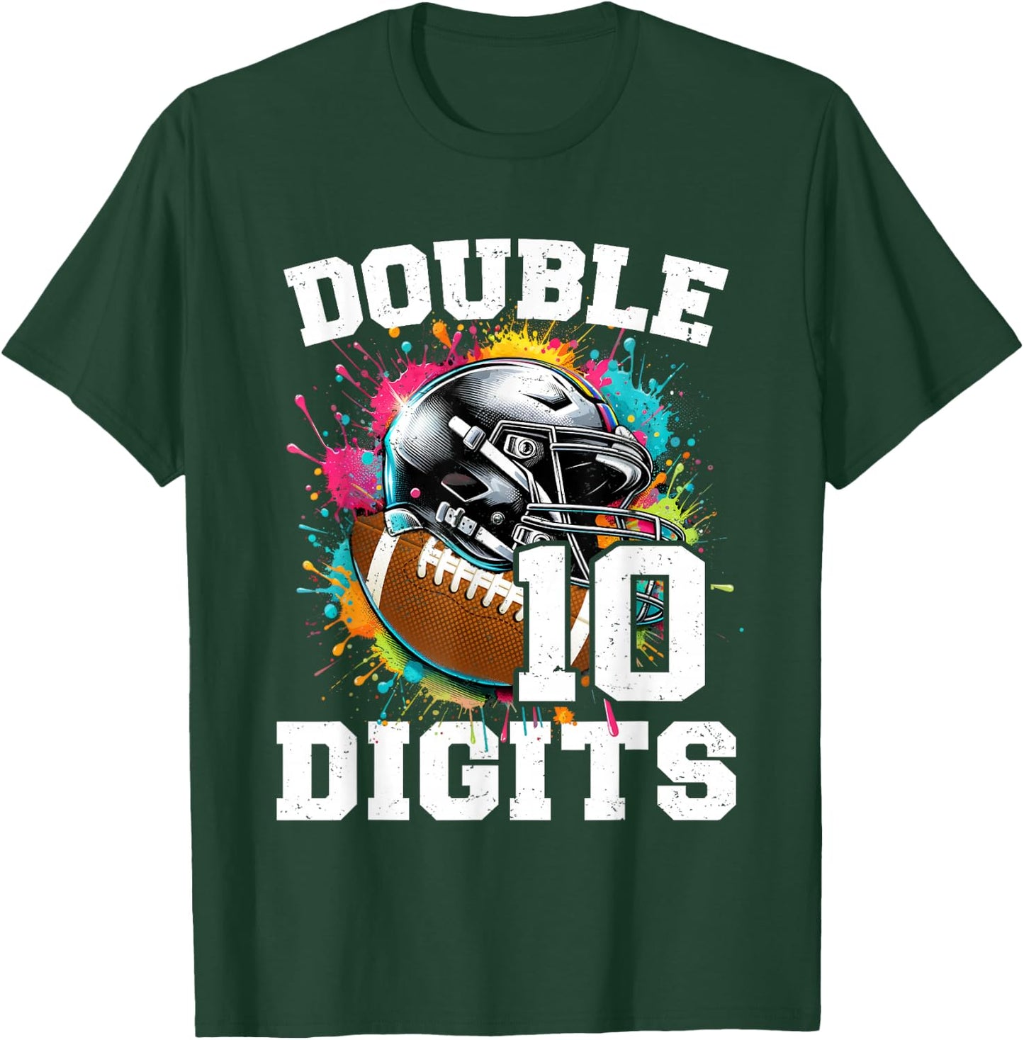 10th Birthday Boy Double Digits 10 Year Old Football T-Shirt - T-Shirt | Forest
