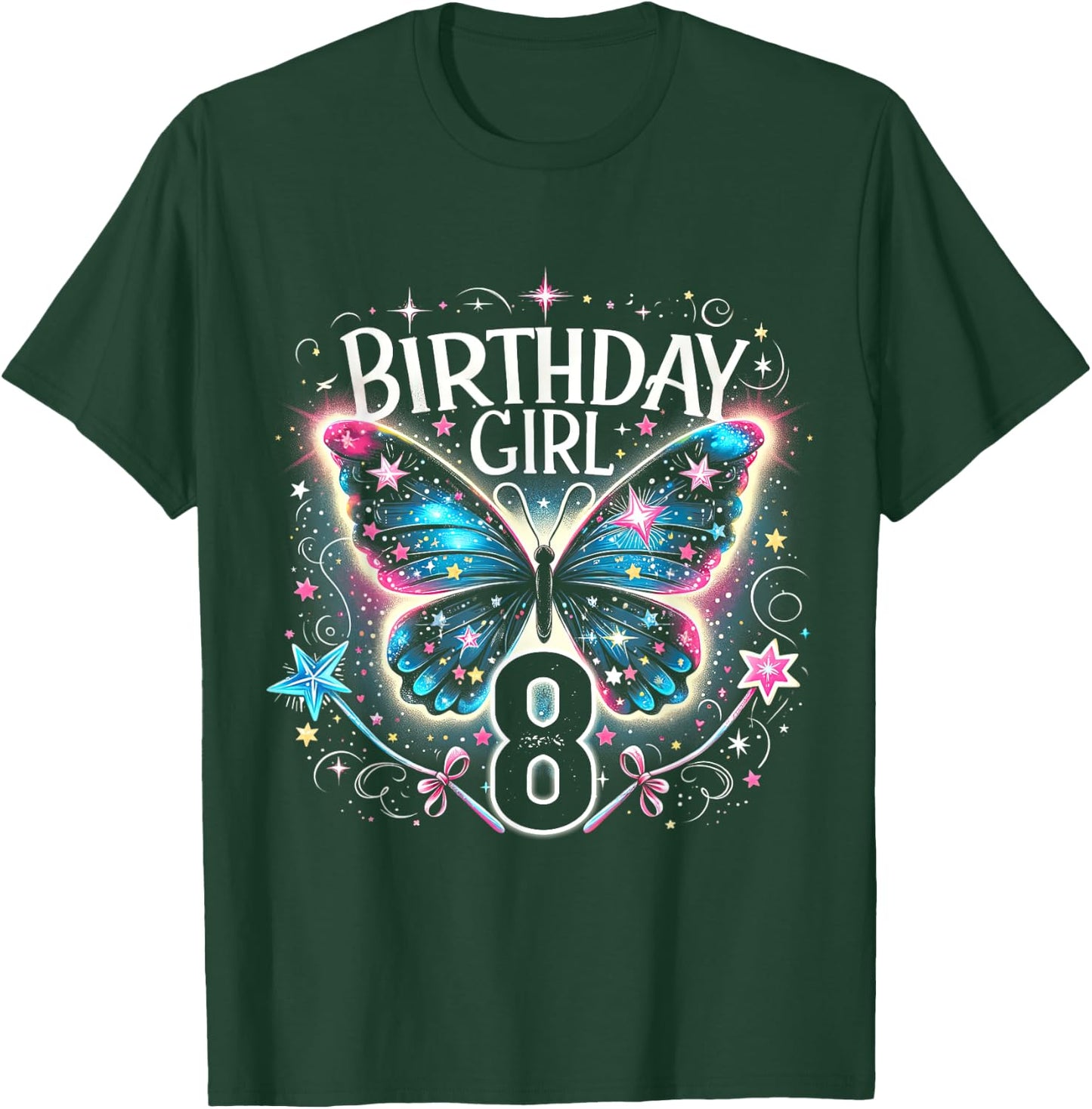 8th Birthday Girl Butterflies 8 Years Old Girls Butterfly T-Shirt - T-Shirt | Forest