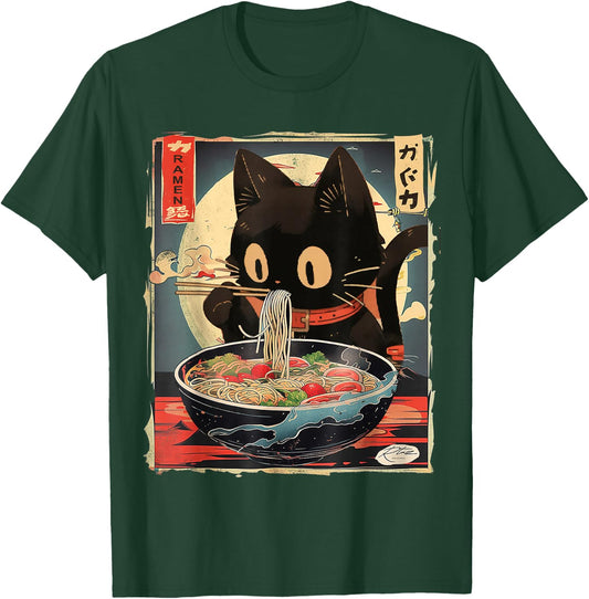 Cat Ramen Manga Anime for Kids Boys Girls Teens Kawaii Cat Eating Ramen Noodles Anime Gift Girls Teens T-Shirt - T-Shirt | Forest