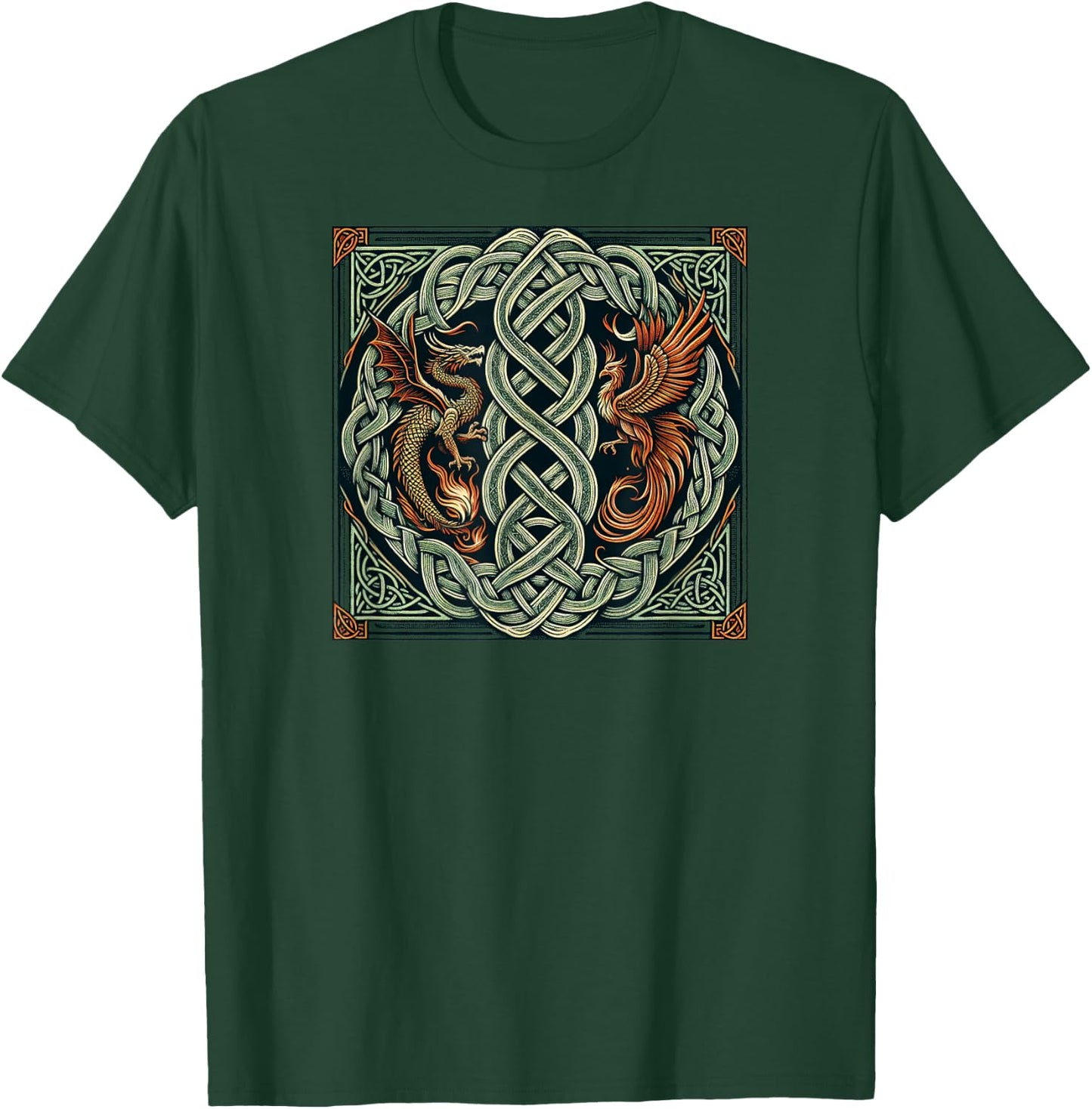 Intricate Celtic Knot with Dragon and Phoenix T-Shirt - T-Shirt | Forest