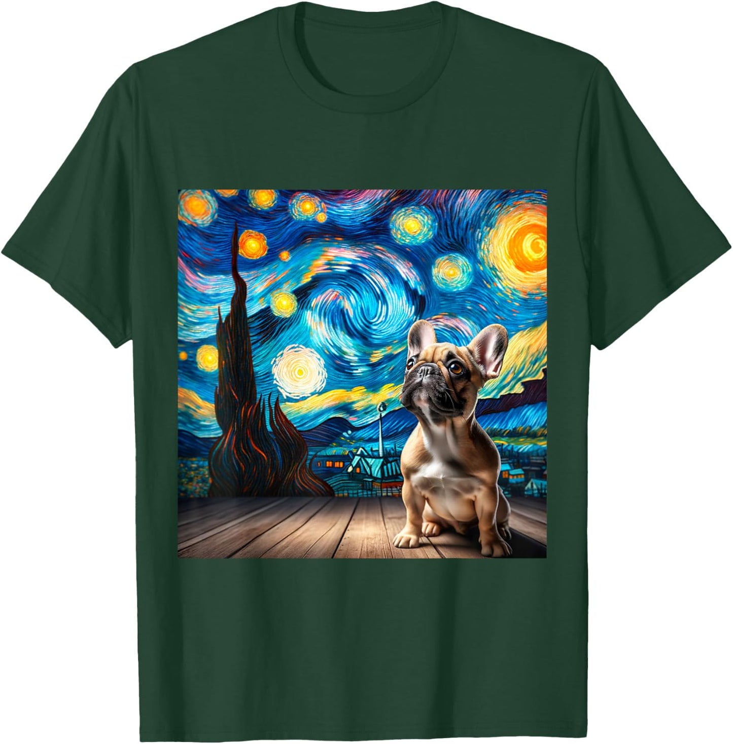 French Bulldog Starry Night Shirt Vincent Van Gogh Frenchie Women Kids T-Shirt - T-Shirt | Forest