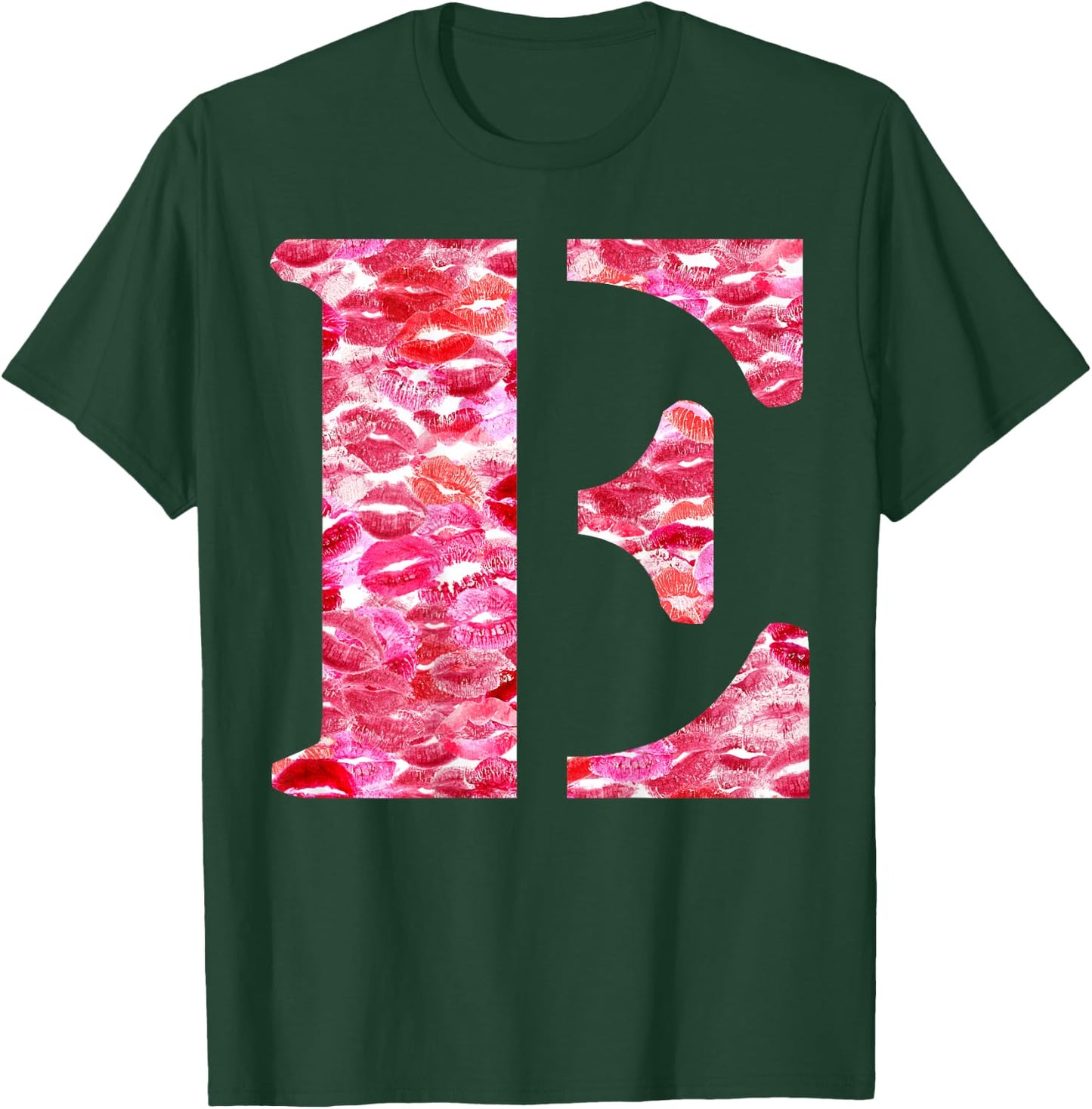 Back Print Only - Lipstick Kisses For Boyfriend Letter E T-Shirt - T-Shirt | Forest