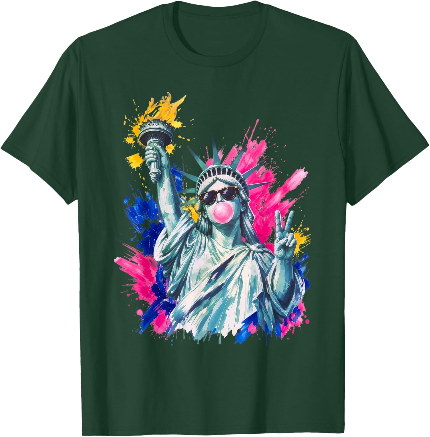 Preppy Statue of Liberty Blowing Bubble Gum 4th of July T-Shirt - T-Shirt | Forest