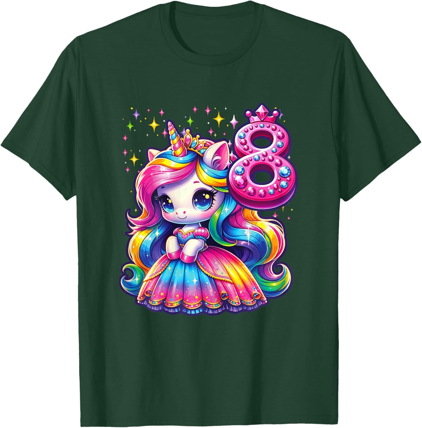 Unicorn Princess 8th Birthday 8 Year Old Party Girl Outfit T-Shirt - T-Shirt | Forest