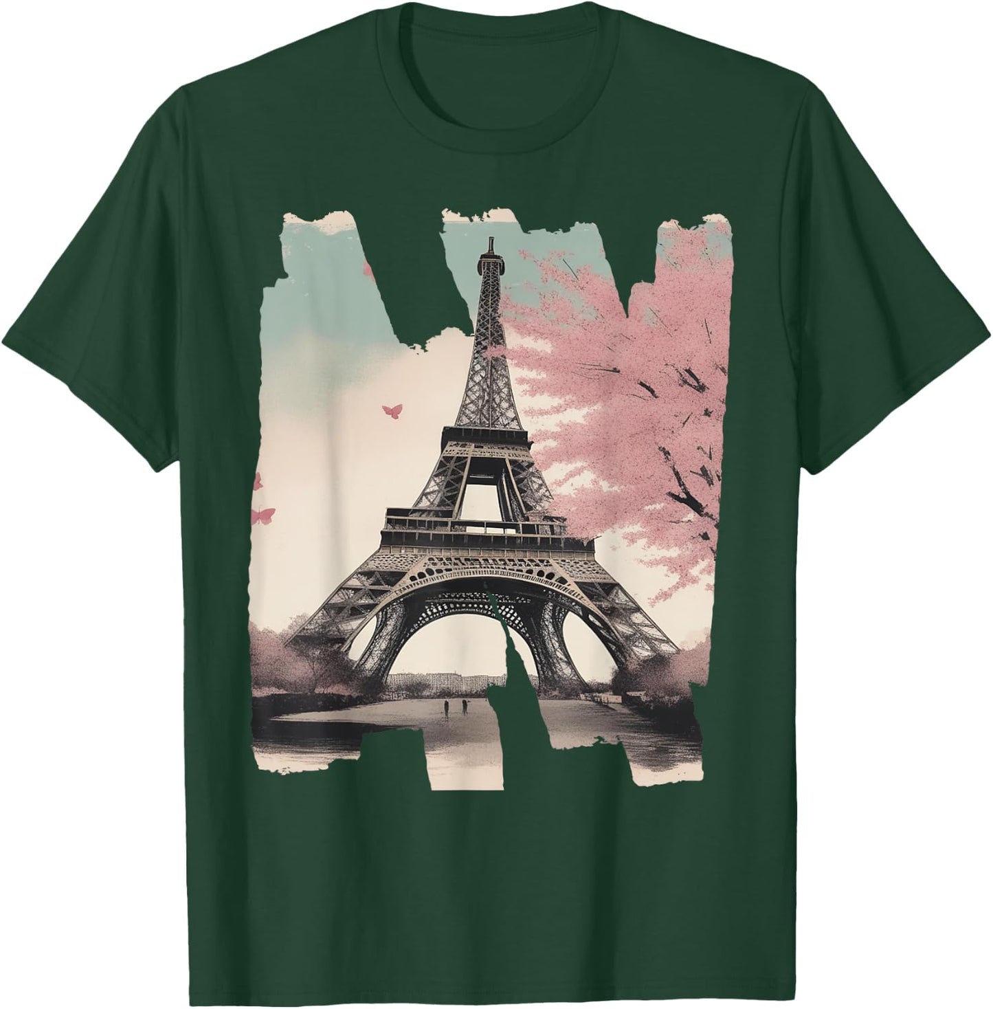 Eiffel Tower Souvenir Paris Cherry Blossom Bonjour French T-Shirt - T-Shirt | Forest