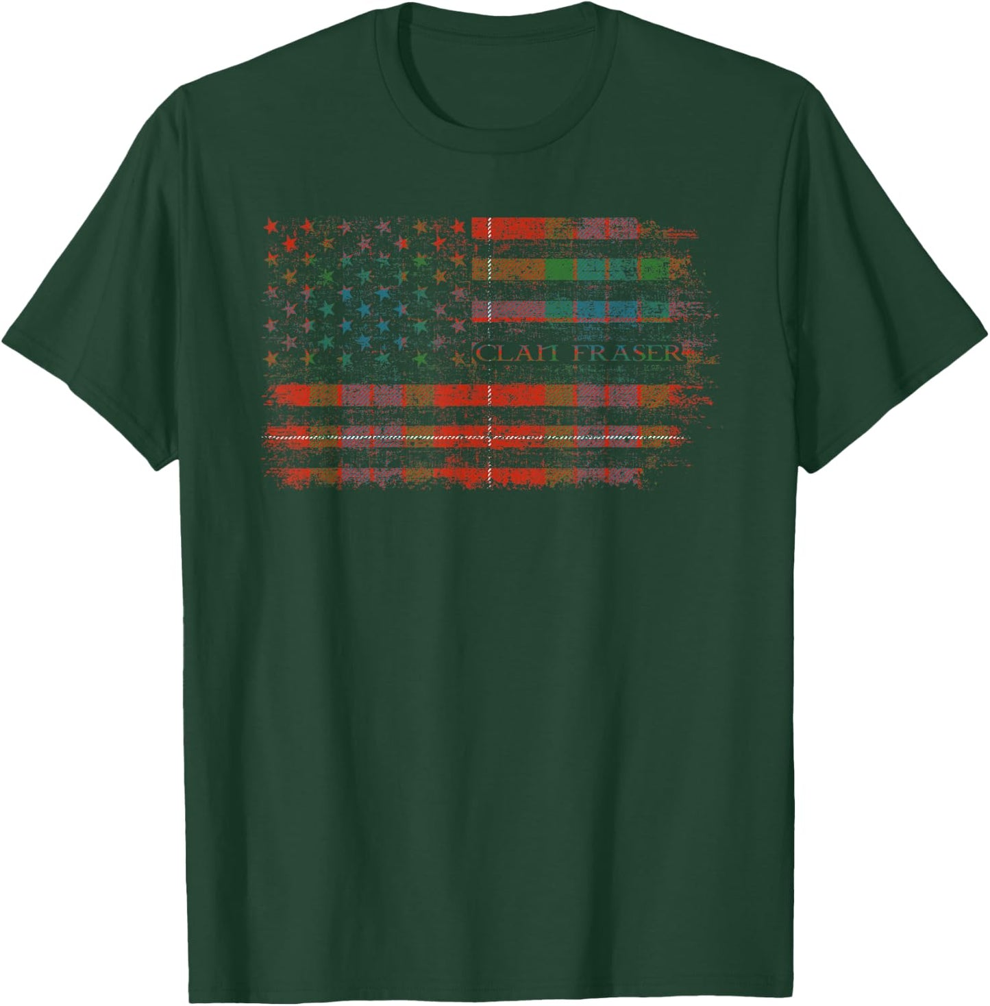 Clan Fraser Scottish tartan US flag kilt Scotland T-Shirt - T-Shirt | Forest