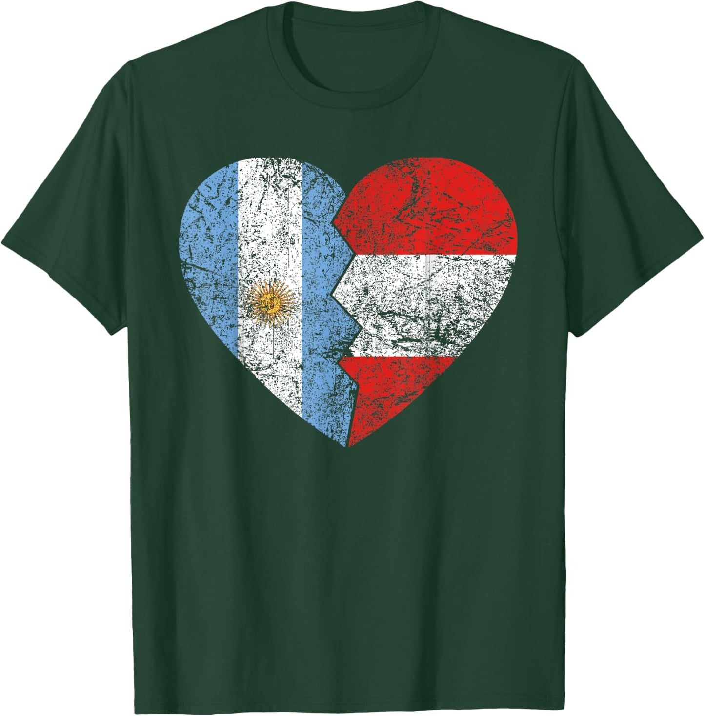 Peruvian Argentinian Flag Heart | Argentina Peru Flag Roots T-Shirt - T-Shirt | Forest