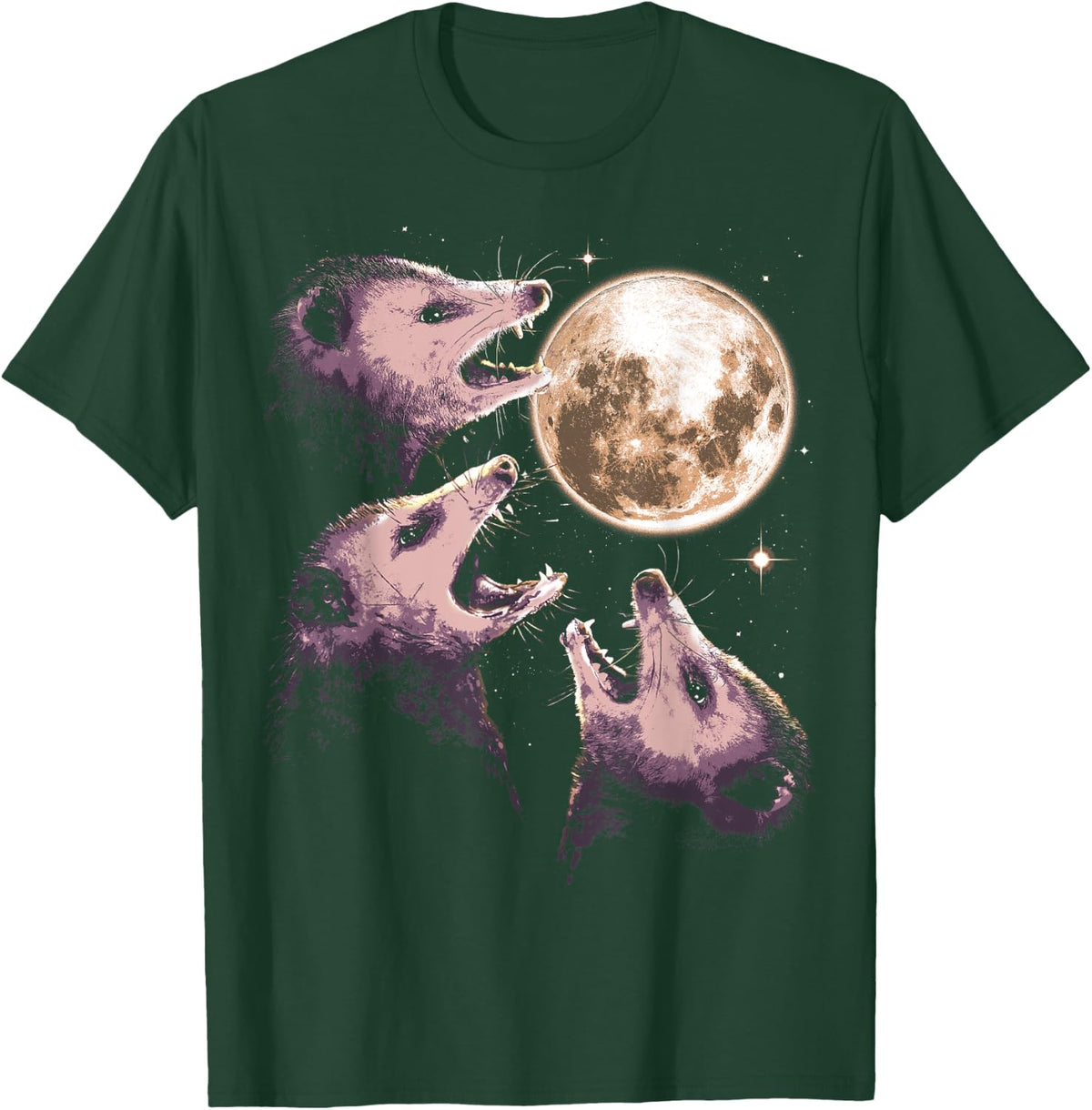 Three Opossums Howling at the Moon Funny Possum 3 Opossum T-Shirt - T-Shirt | Forest