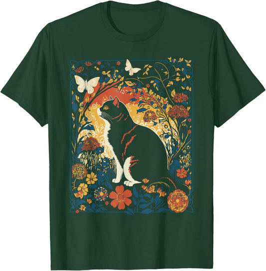 Cottagecore Aesthetic Cat And Garden Cat Lover Women T-Shirt - T-Shirt | Forest