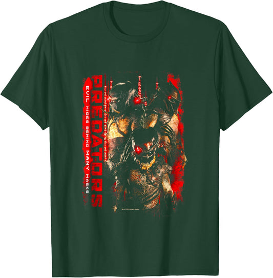 Aliens Iconic Predators Evil Hides Behind Many Mask Poster T-Shirt - T-Shirt | Forest