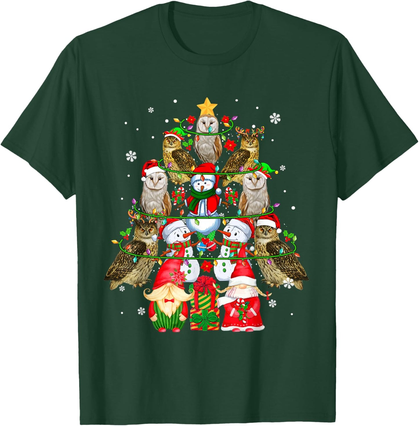 Group Santa Owls With Snowmen Gnomes As Xmas Tree Lover T-Shirt - T-Shirt | Forest