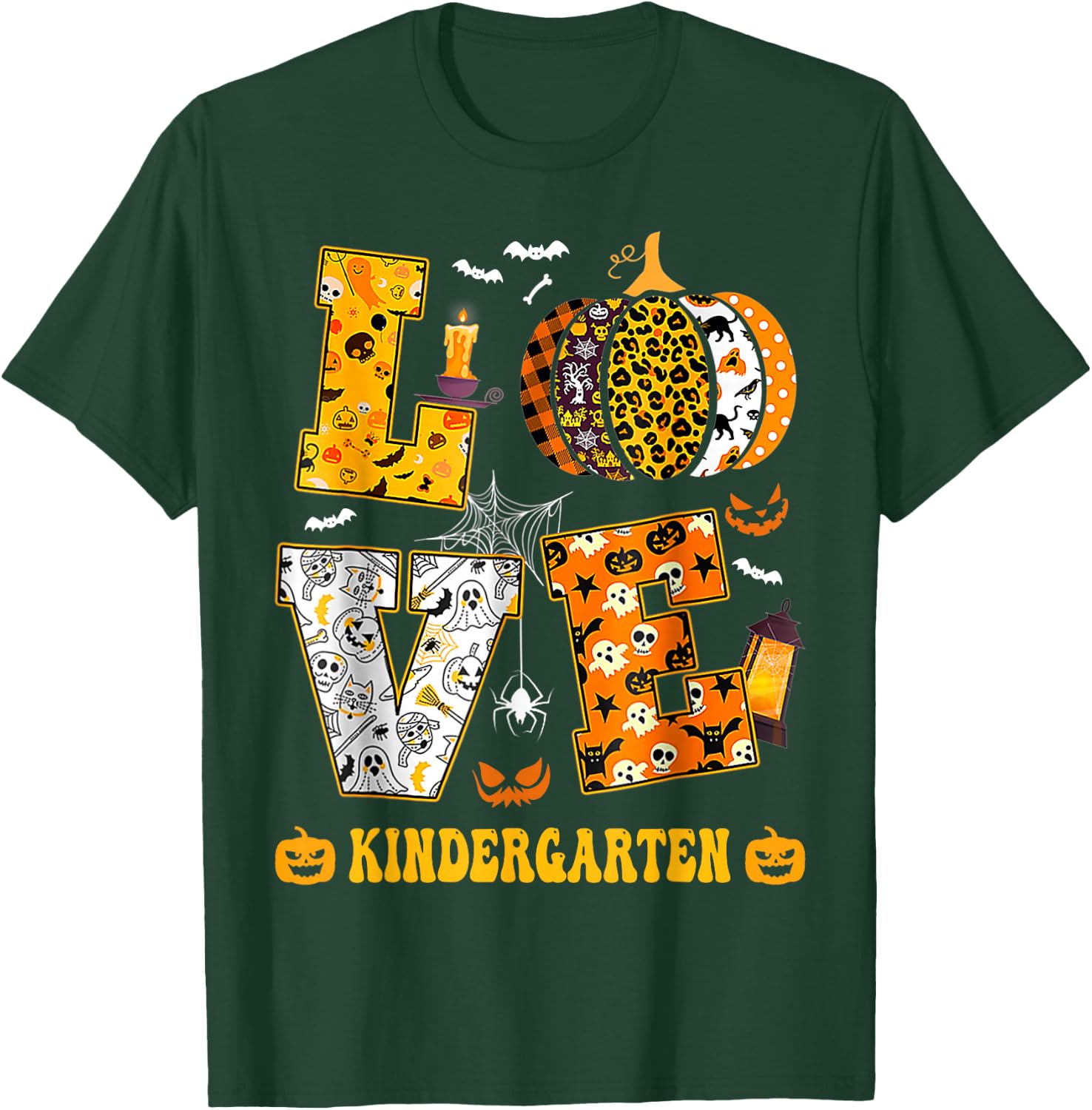 LOVE Kindergarten Pumpkin Teacher Student Halloween Costume T-Shirt - T-Shirt | Forest