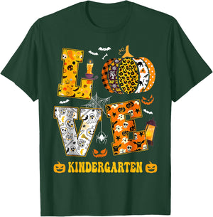 LOVE Kindergarten Pumpkin Teacher Student Halloween Costume T-Shirt - T-Shirt | Forest