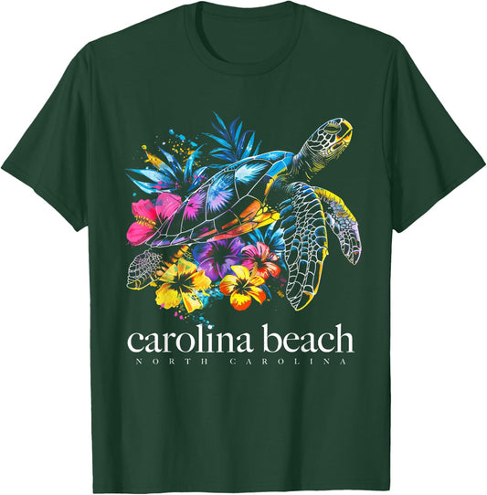 Carolina Beach North Carolina Sea Turtle Surfer Souvenir Men Women Kids T-Shirt - T-Shirt | Forest