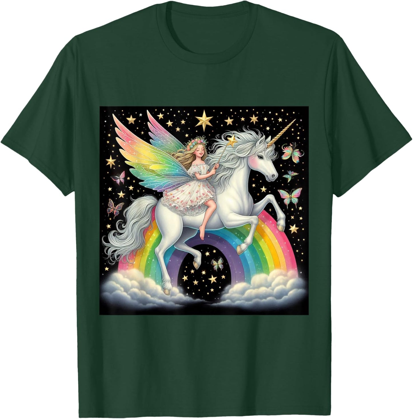 Fairy Riding A Unicorn Boys Girls Men Women Kids Adults T-Shirt - T-Shirt | Forest