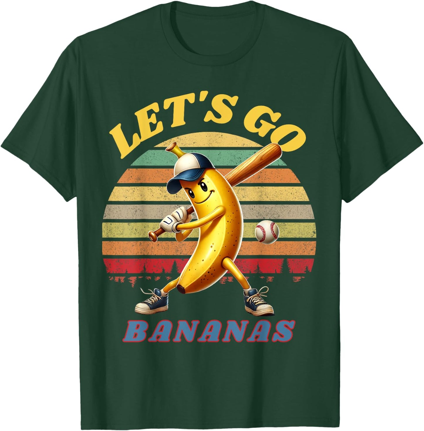 Lets Go Bananas Banana Playing Baseball Baseball Player Gift T-Shirt - T-Shirt | Forest