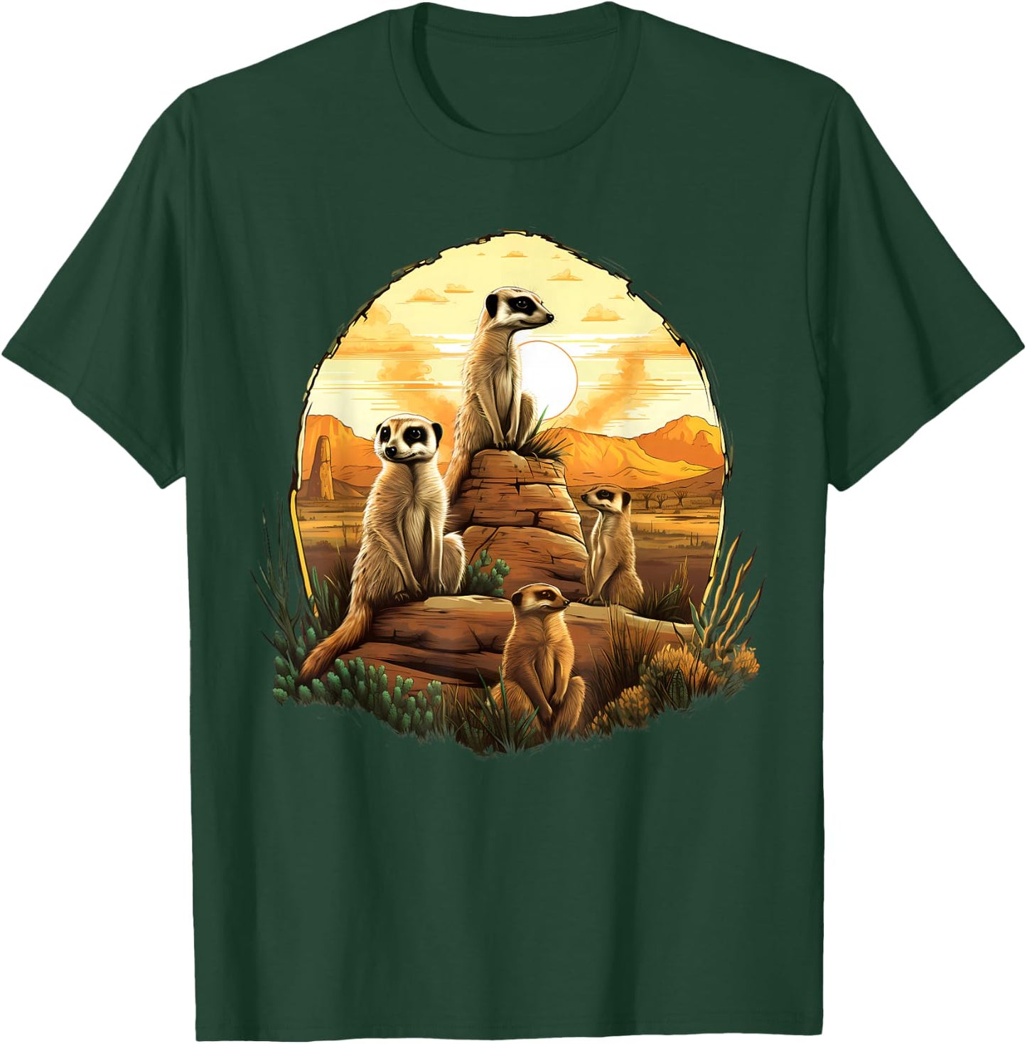 Meerkat Wildlife Savanna Sunset Artwork Colourful Drawing T-Shirt - T-Shirt | Forest