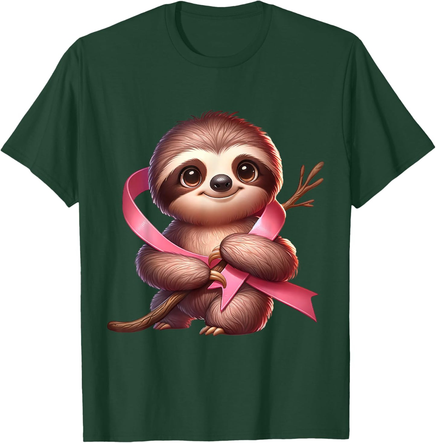Breast Cancer Awareness Cute Sloth Pink Ribbon Animal T-Shirt - T-Shirt | Forest