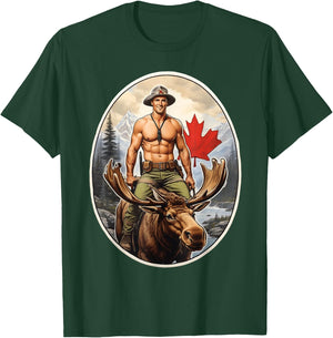 Canadian Mountie Adventure - Shirtless Rider Majestic Moose T-Shirt - T-Shirt | Forest