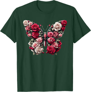Rose Butterfly Flower Gardening Floral T-Shirt - T-Shirt | Forest