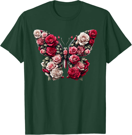 Rose Butterfly Flower Gardening Floral T-Shirt - T-Shirt | Forest