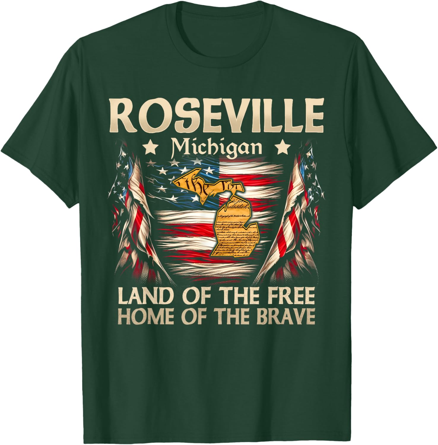 Roseville Michigan USA Flag 4th Of July T-Shirt - T-Shirt | Forest
