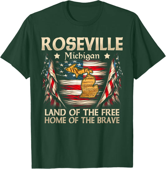 Roseville Michigan USA Flag 4th Of July T-Shirt - T-Shirt | Forest