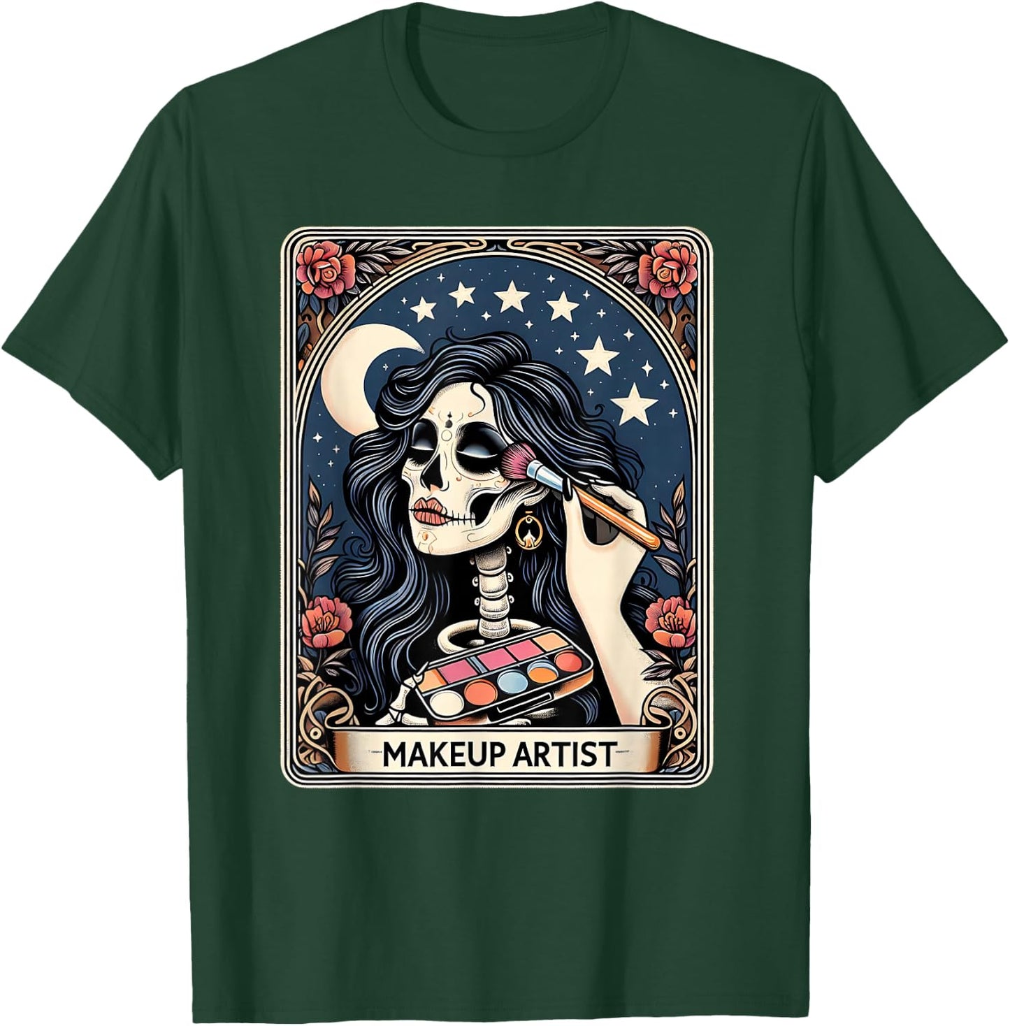 Makeup Artist Tarot Card Gothic Skeleton Moon Women T-Shirt - T-Shirt | Forest