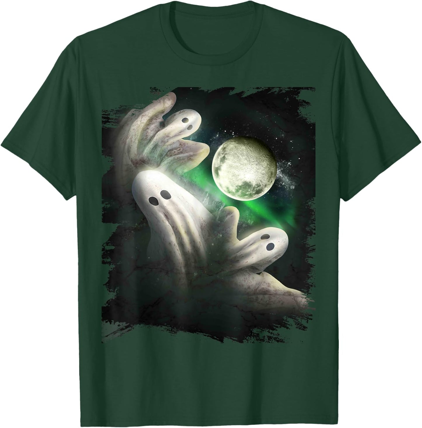 3 Three Ghost Moon, Wolf Ghosts Howling, Funny Halloween T-Shirt - T-Shirt | Forest