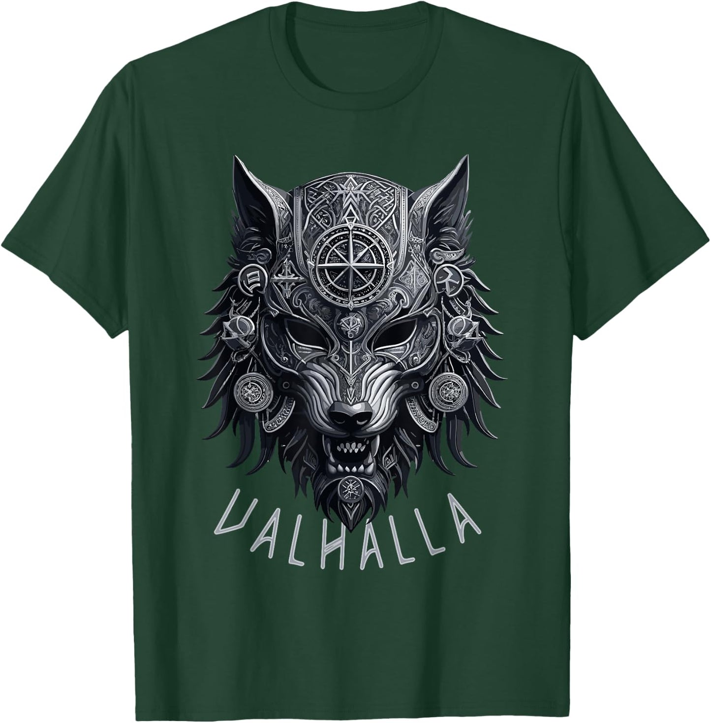 Valhalla Wolf Mask Odin Runes Norse Compass Viking Men Women T-Shirt - T-Shirt | Forest