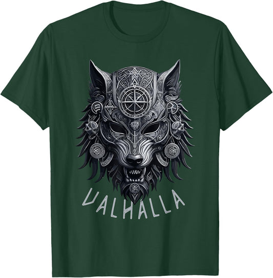 Valhalla Wolf Mask Odin Runes Norse Compass Viking Men Women T-Shirt - T-Shirt | Forest