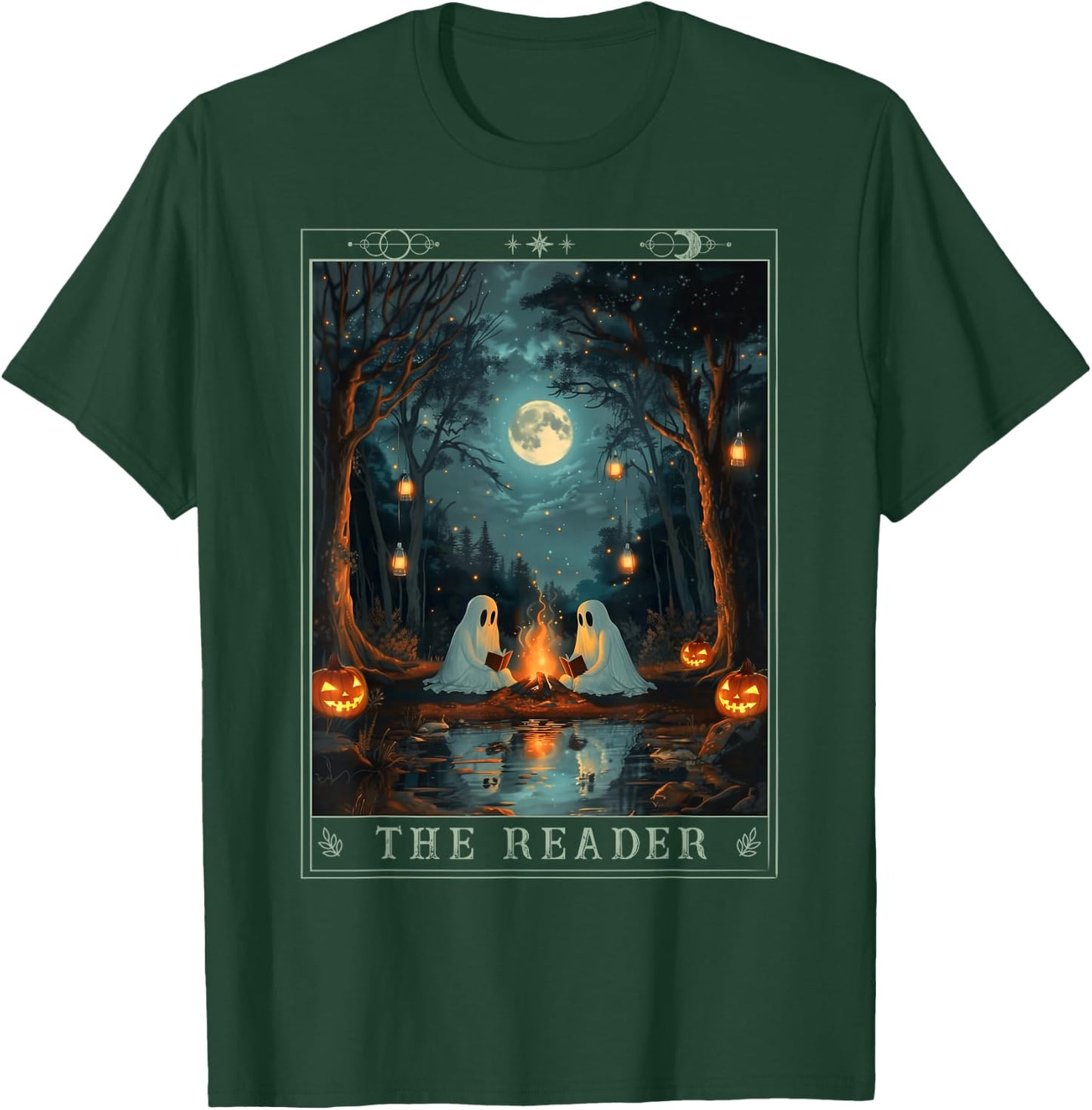 The Reader Bookish Cute Spooky Ghost Reading Book Tarot Card T-Shirt - T-Shirt | Forest