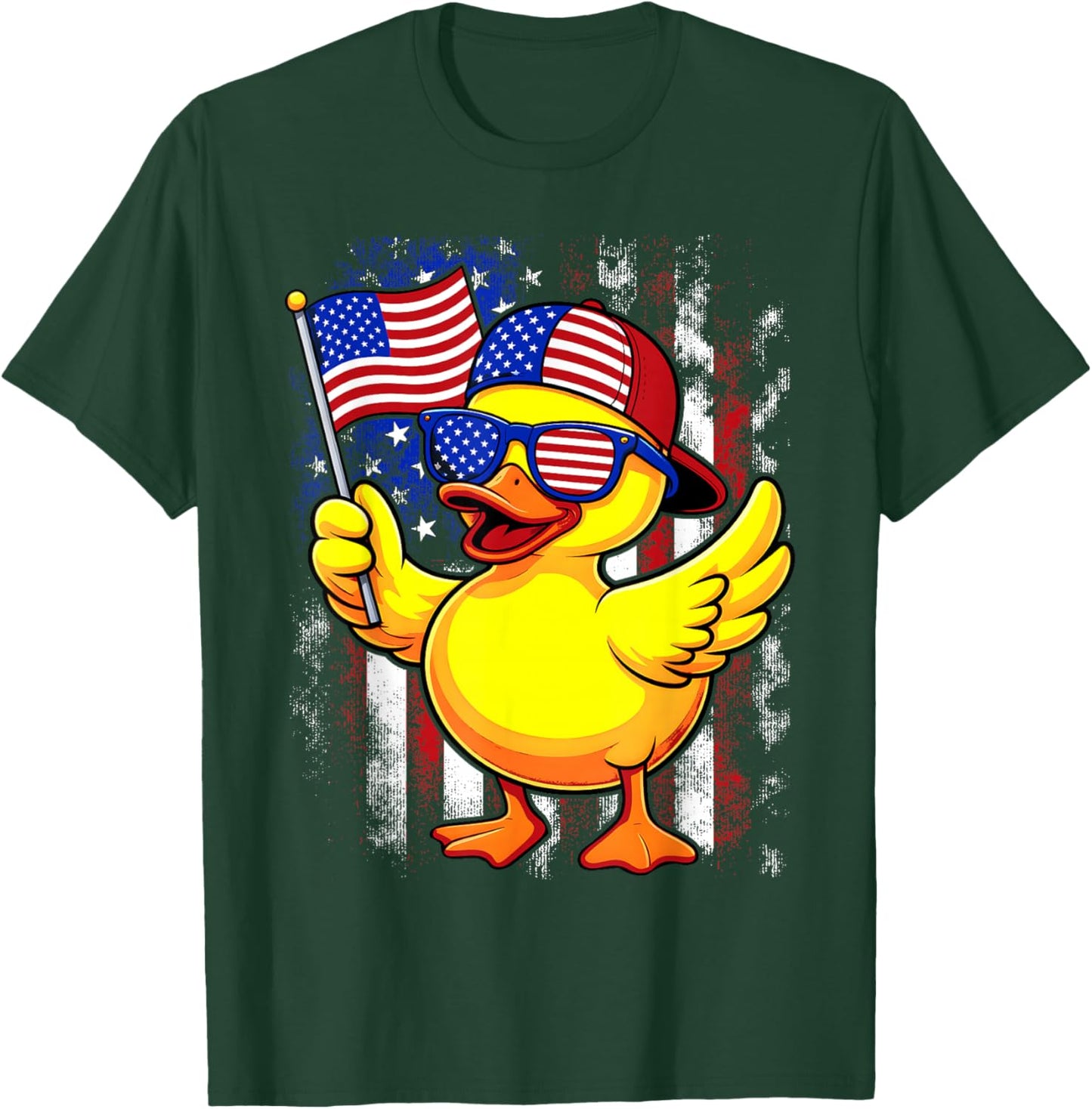 4th Of July Patriotic Rubber Duck USA Flag Funny Duck T-Shirt - T-Shirt | Forest