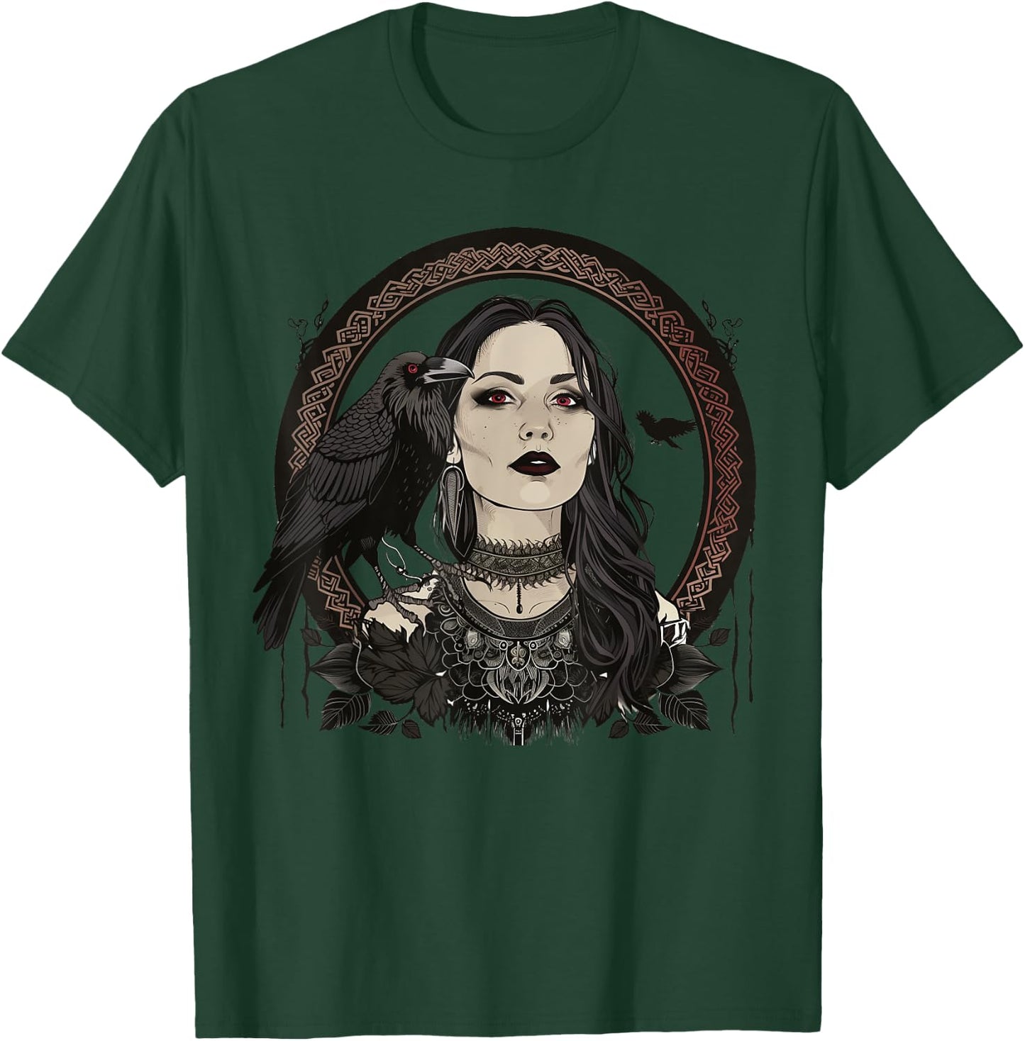 Luna Elizabeth Art Morrigan Portrait Celtic Goddess Mythology T-Shirt - T-Shirt | Forest