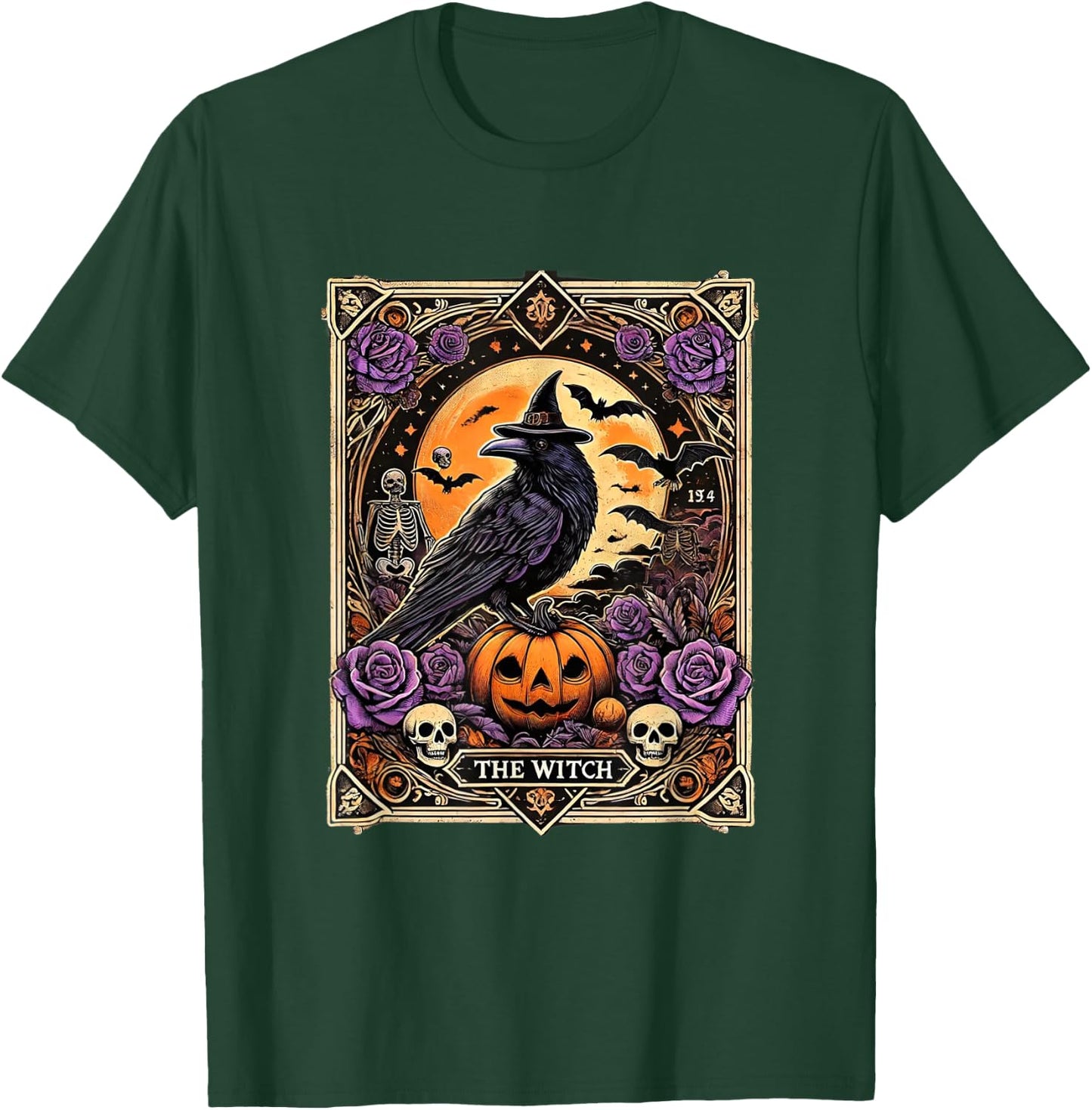 Vintage Gothic The Witch Black raven Tarot Card Halloween T-Shirt - T-Shirt | Forest