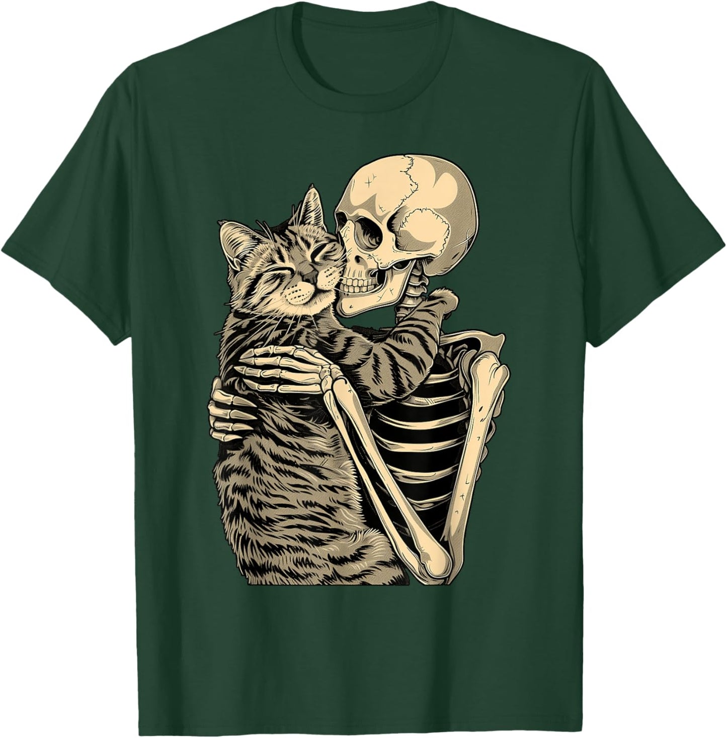 Skeleton Hugging Cat Halloween for Cat Lovers T-Shirt - T-Shirt | Forest