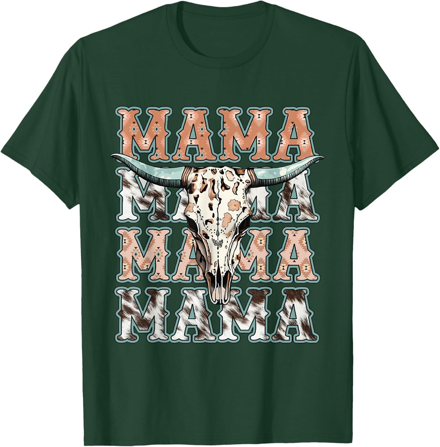 Mama Western Retro Groovy Cow Skull Country Rodeo Mother Day T-Shirt - T-Shirt | Forest
