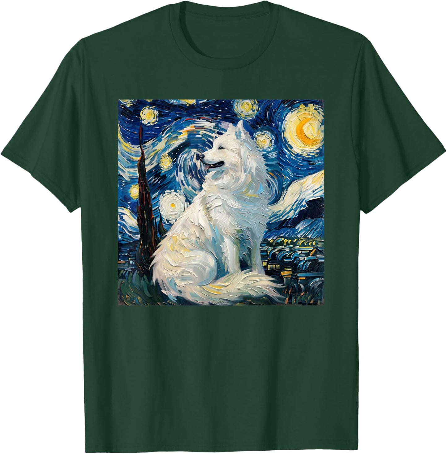 Samoyed Dog Van Gogh Starry Night T-Shirt - T-Shirt | Forest