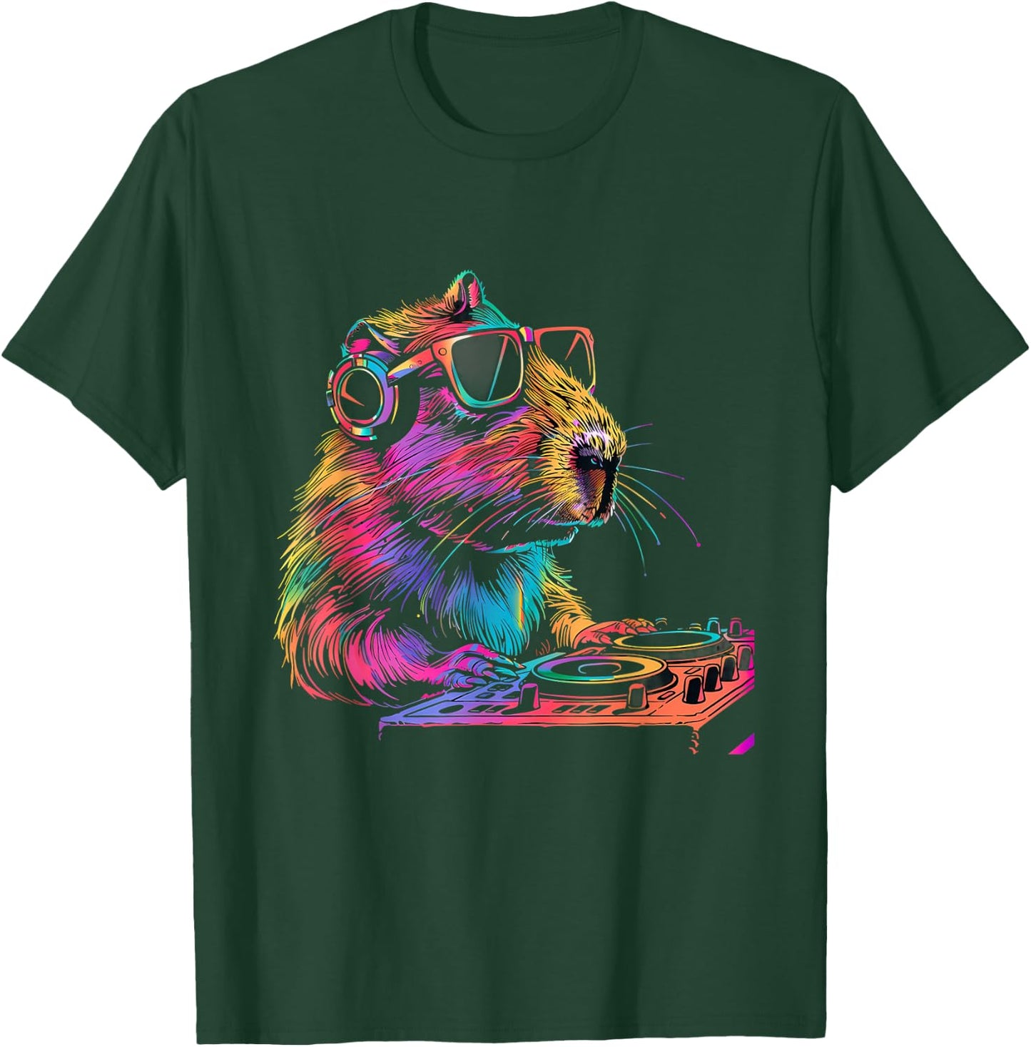 DJ Capybara Beatmaker Turntable DJ Capybara EDM Techno T-Shirt - T-Shirt | Forest