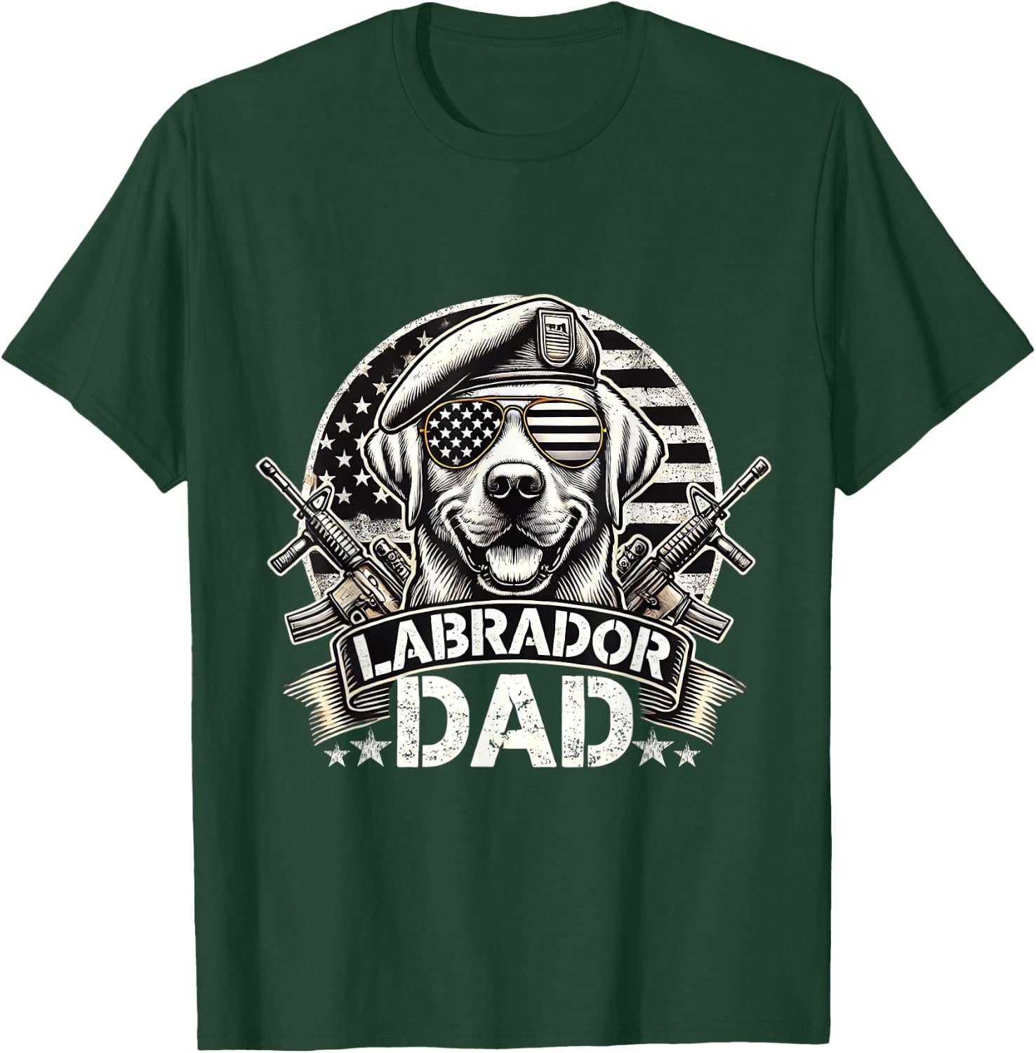 Labrador Dad K9 Military Gear Retro Vintage US Flag T-Shirt - T-Shirt | Forest