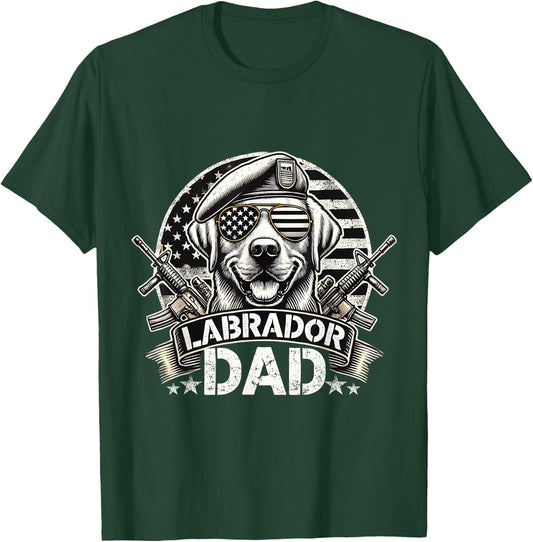 Labrador Dad K9 Military Gear Retro Vintage US Flag T-Shirt - T-Shirt | Forest