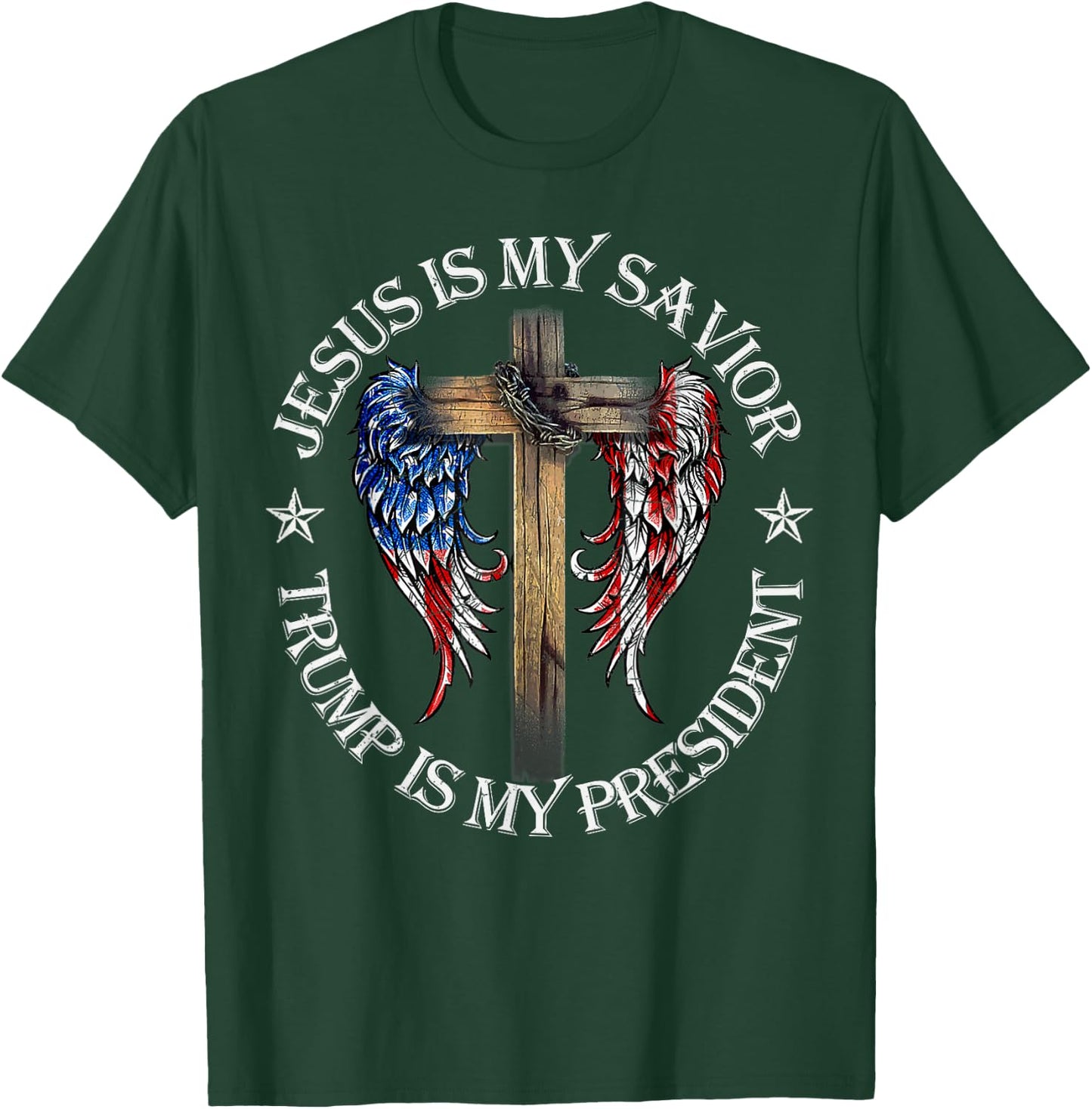 Jesus is My Savior Trump is My President 2024 USA Flag Cross T-Shirt - T-Shirt | Forest