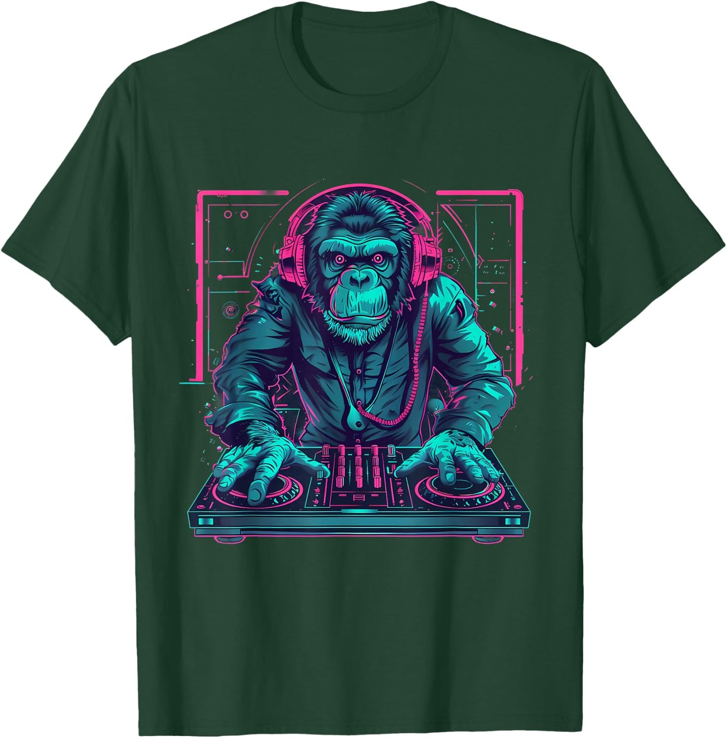 DJ Monkey House Beatmaker EDM Turntable DJ Monkey Techno T-Shirt - T-Shirt | Forest