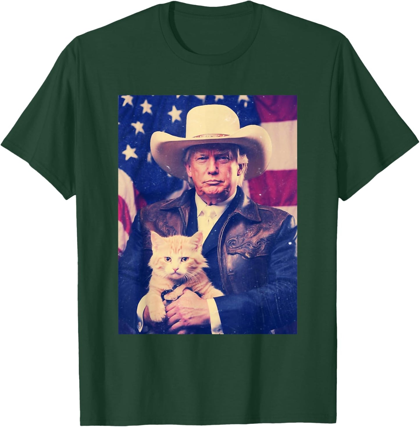 Trump Cat Shirt Funny Cowboy Donald Trump 2024 American Flag T-Shirt - T-Shirt | Forest