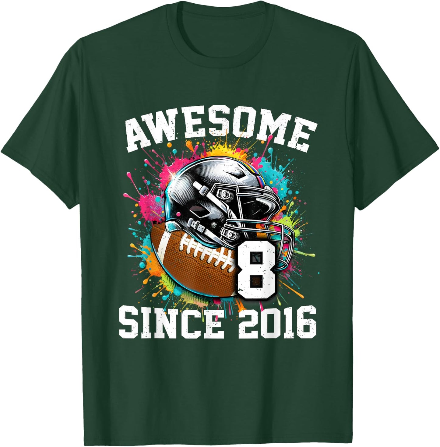 8th Birthday Football 8 Years Old Awesome Since 2016 T-Shirt - T-Shirt | Forest