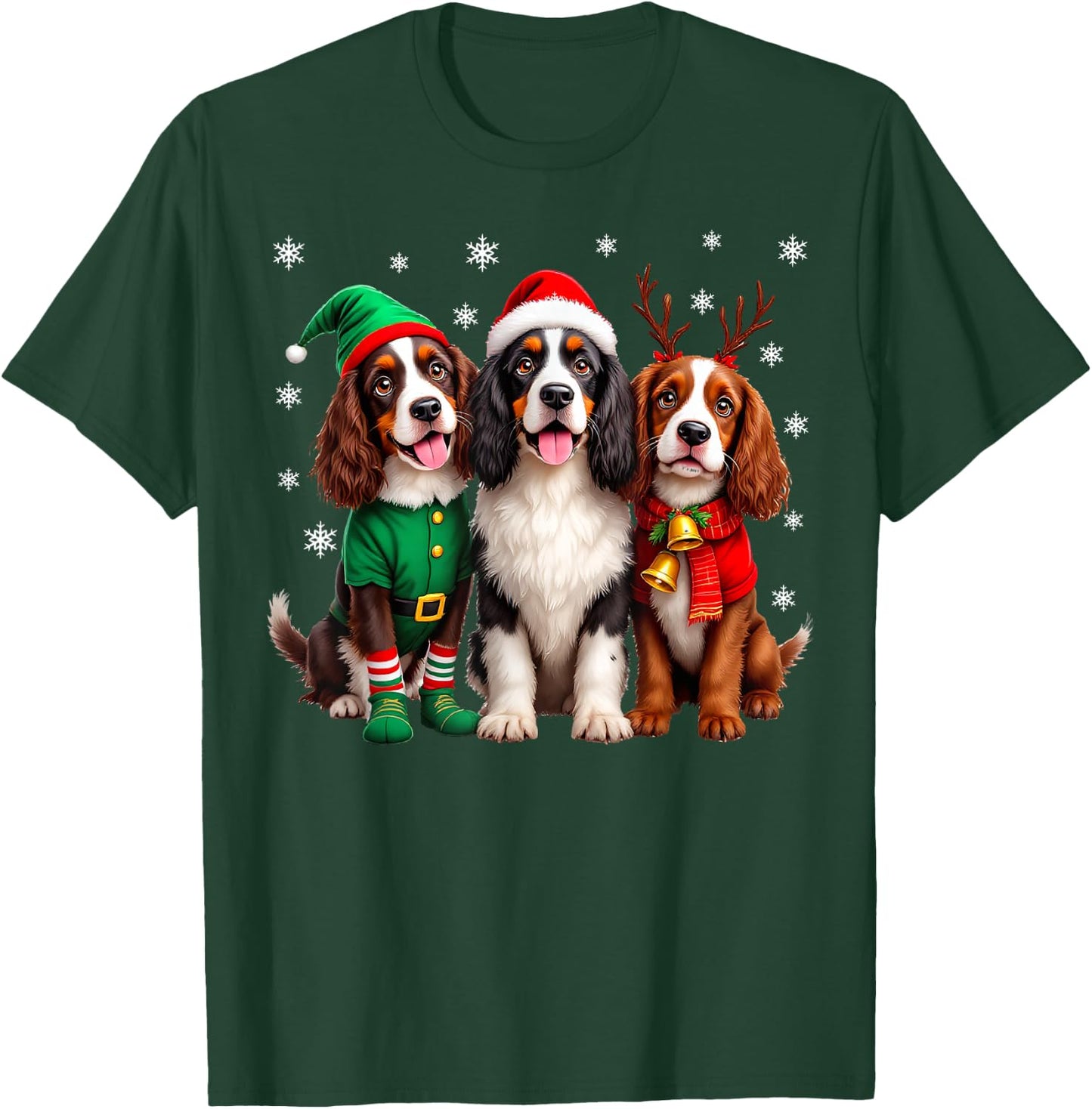 English Springer Spaniel Christmas Dogs Santa Reindeer Elf T-Shirt - T-Shirt | Forest