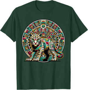 Aztec God Tezcatlipoca And Leopard With The Mayan Calendar T-Shirt - T-Shirt | Forest